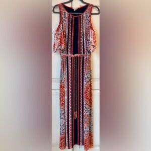 EUC Max Studio Multicolor Patterned Maxi Dress. Cold Shoulder. Large.